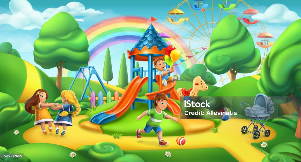 Ilustración de Patio De Los Niños Paisaje De La Naturaleza Panorama De Vector 3d Parque y más Vectores Libres de Derechos de Niño - iStock Ilustración de Patio De Los Niños Paisaje De La Naturaleza Panorama De Vector 3d Parque y más Vectores Libres de Derechos de Niño - iStock
