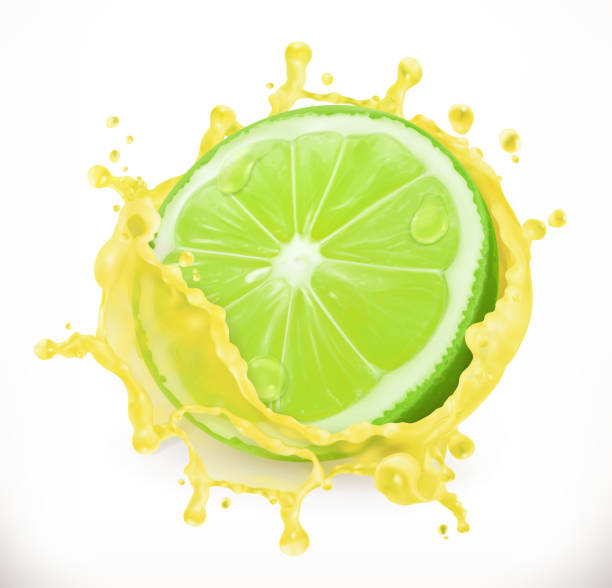 Lime juice. Fresh fruit, 3d vector icon Lime juice. Fresh fruit, 3d vector icon hyperrealism stock illustrations