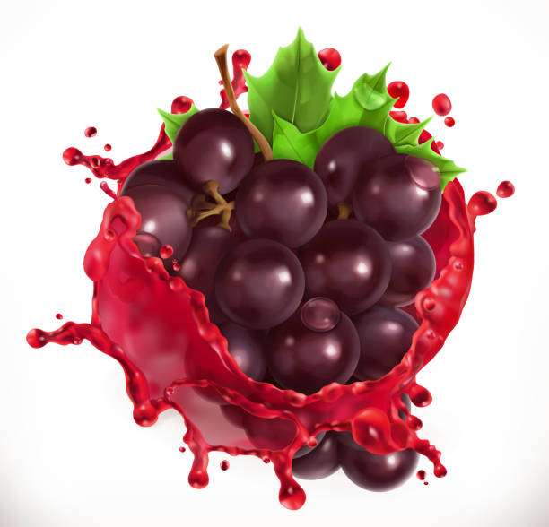 Red wine and grapes. Fresh fruit, 3d vector icon Red wine and grapes. Fresh fruit, 3d vector icon hyperrealism stock illustrations