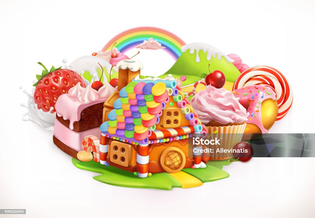 Sweet house. Confectionery and desserts, 3d vector illustration Gingerbread House stock vector