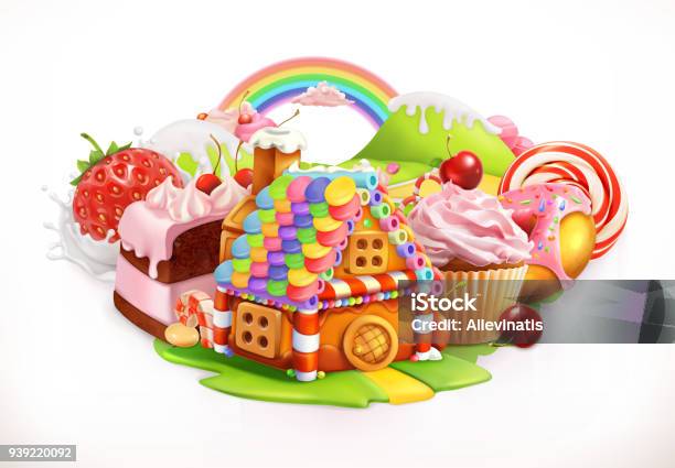 Sweet House Confectionery And Desserts 3d Vector Illustration Stock Illustration - Download Image Now