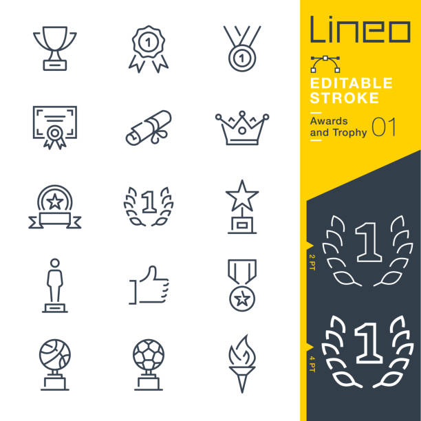 lineo 편집 가능한 뇌졸중-상과 트로피 라인 아이콘 - medal stock illustrations