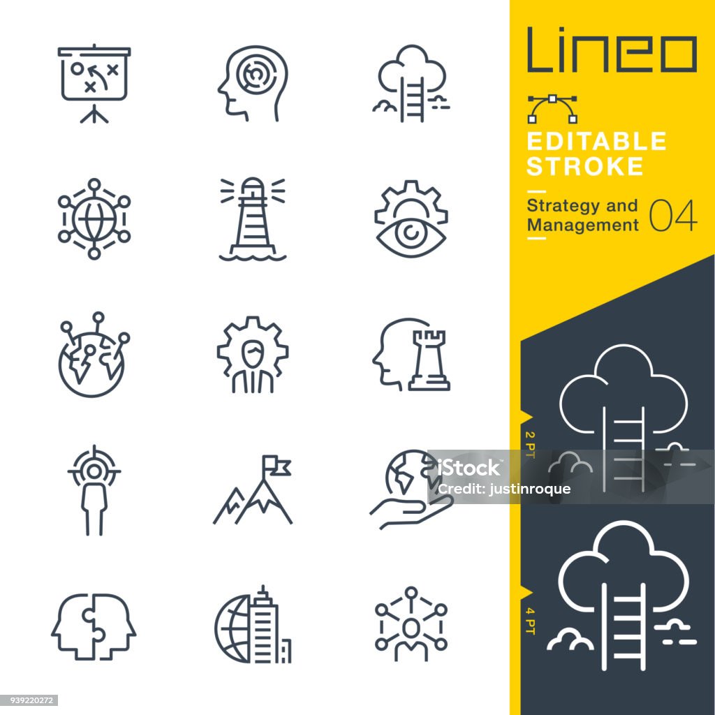 Lineo editierbare Hub - Strategie und Management skizzieren Symbole - Lizenzfrei Icon Vektorgrafik