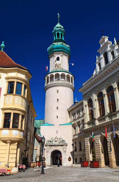 istock Fire tower in Sopron old town main square Fo Ter, Hungary 939230960