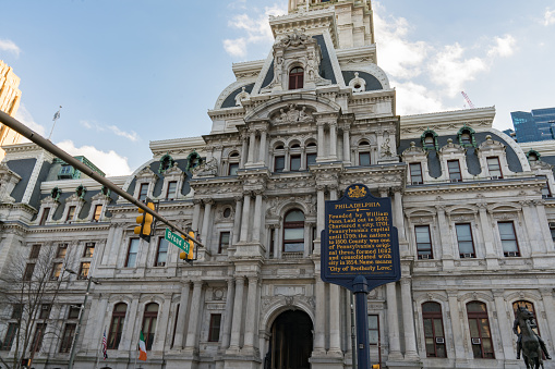 PHILADELPHIA, PA - MARCH 10, 2018: Historic City Hall building in downtown Philadelphia, Pennsylvania