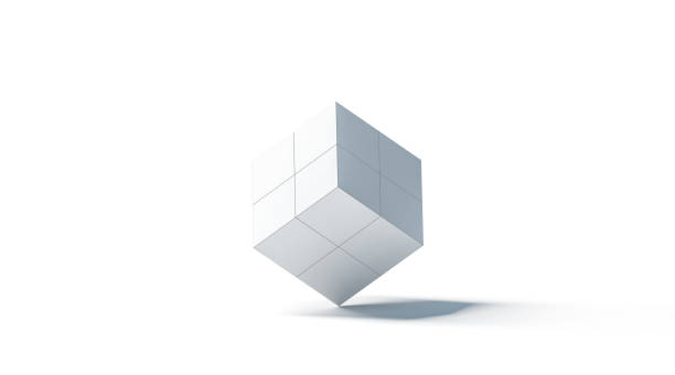 Blank white promotional magic cube mock up, isolated, 3d rendering. Foldable puzzle cuboid promotion toy mockup. China square corporate printing gift.