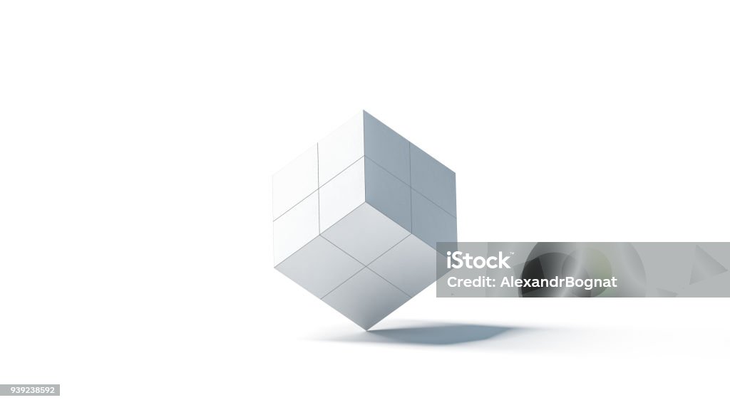 Blank white promotional magic cube mock up, isolated Blank white promotional magic cube mock up, isolated, 3d rendering. Foldable puzzle cuboid promotion toy mockup. China square corporate printing gift. Puzzle Cube Stock Photo