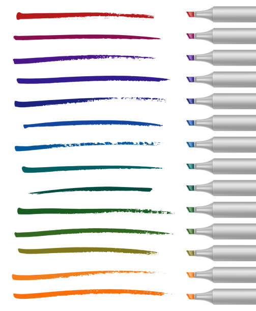 realistische breiten marker mit verschiedenen farben strichen. vektor-illustration. - underscore stock-grafiken, -clipart, -cartoons und -symbole