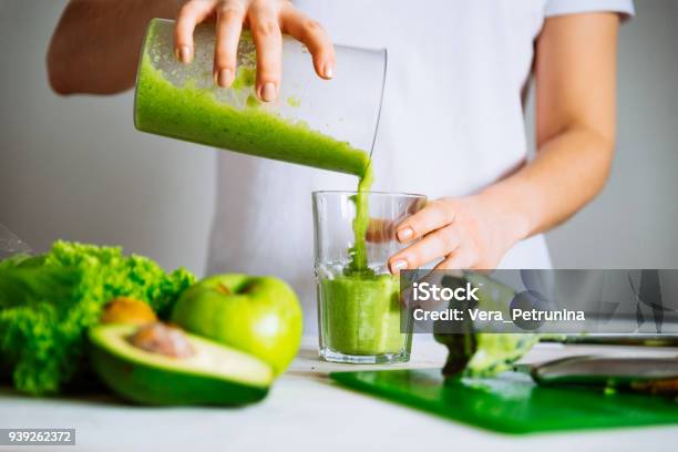 Woman Transfuse Smoothie To Glass Healthy Food Concept Stock Photo - Download Image Now