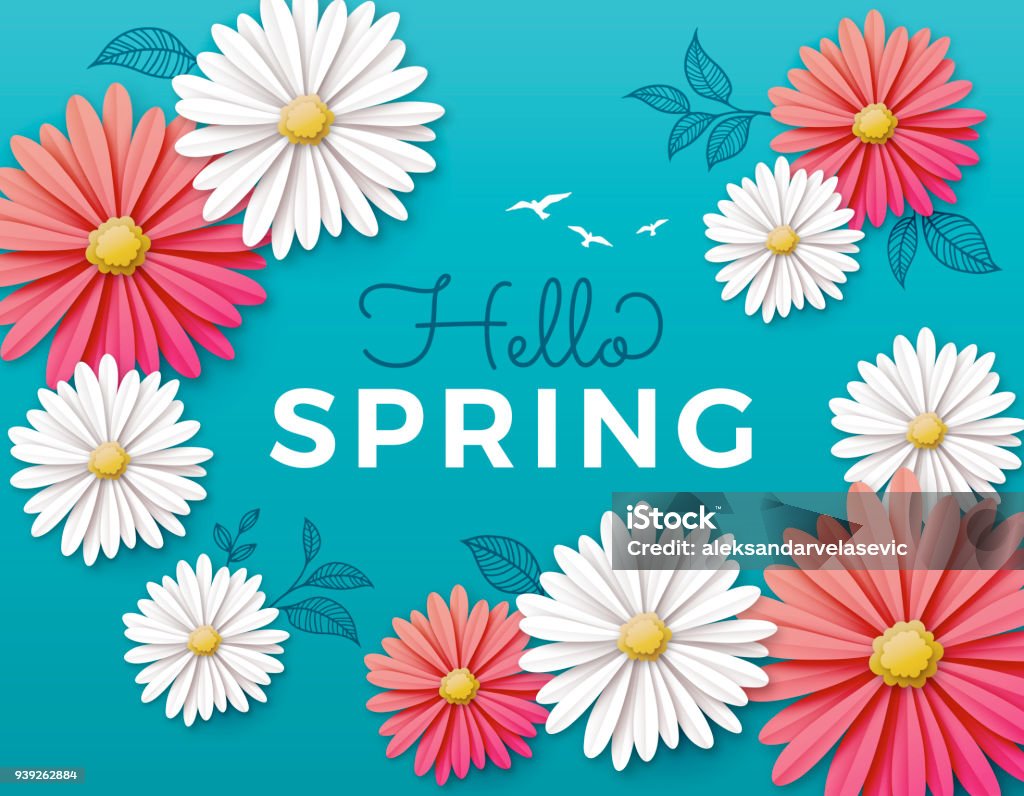 Spring Flowers Spring flowers made as paper cutout with 3d effect. Flower stock vector