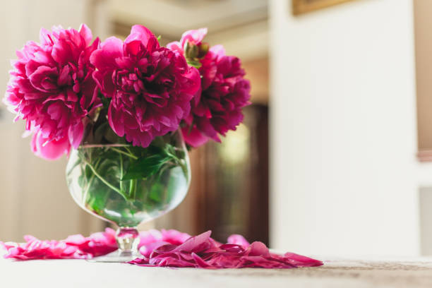 istock red peonies in glass vase stand on table 939262962