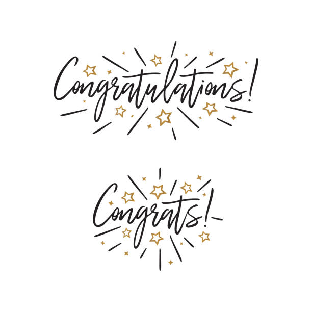 ilustrações de stock, clip art, desenhos animados e ícones de congratulations. hand lettering. vector handwritten typography. - felicitar