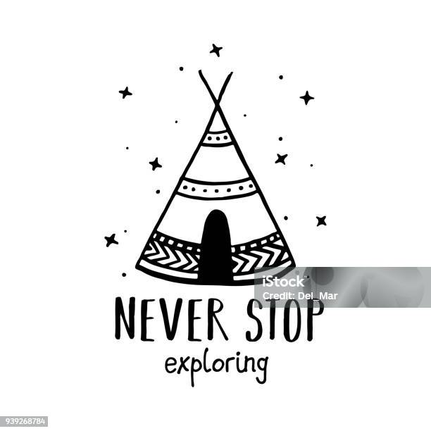 Never Stop Exploring Scandinavian Style Hand Drawn Poster Vector Illustration Stock Illustration - Download Image Now