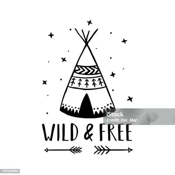 Wild And Free Scandinavian Style Hand Drawn Poster Vector Illustration Stock Illustration - Download Image Now