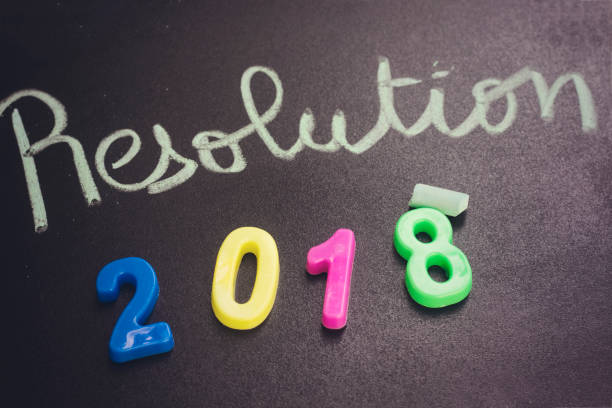 istock handwriting resolution with chalk  and 2018 plastic number on chalkboard 939269500