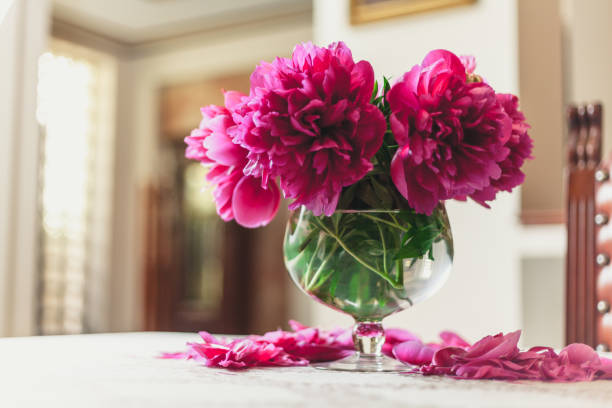 istock red peonies in glass vase stand on table 939269746