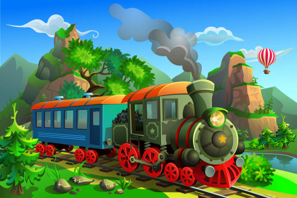 ilustrações de stock, clip art, desenhos animados e ícones de vector train in the mountains - cartoon train