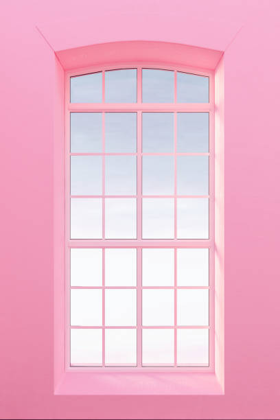 istock View form window, pastel pearl pink walls 939273266