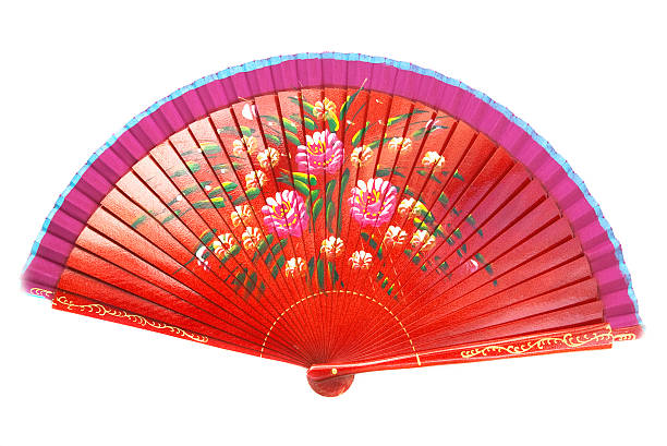 istock Red Chinese fan with pink flowers on a white background 93927336
