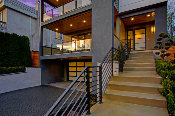 istock Luxury modern home exterior at sunset 939283912