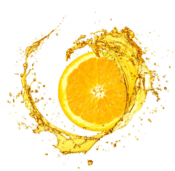 istock Orange juice splashing isolated on white background 939284000