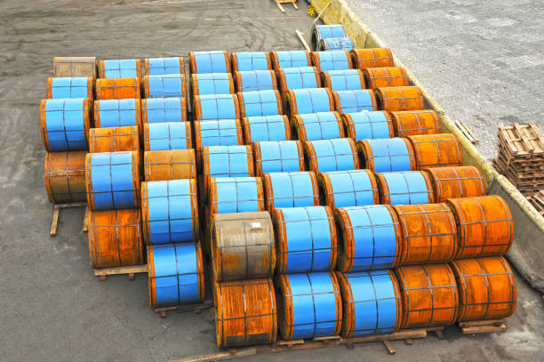istock Rusty rolled metal in port 939284514