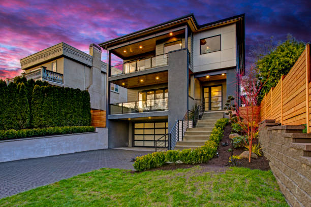 istock Luxury modern home exterior at sunset 939288176