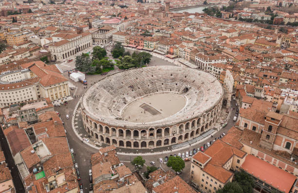 Aerial view of Arena di Verona stock photo