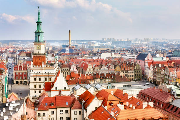 Aerial view of the Poznan Old Town, Poland stock photo