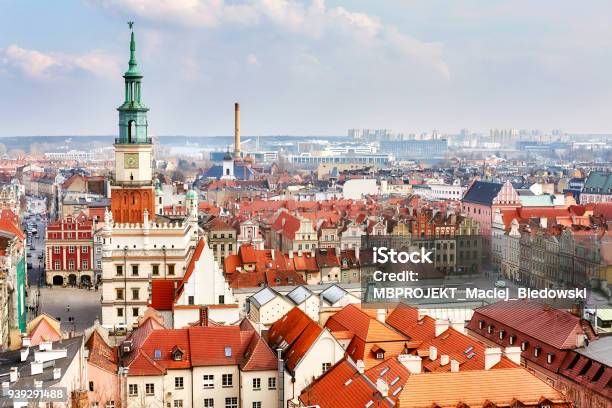 Aerial View Of The Poznan Old Town Poland Stock Photo - Download Image Now - Poznan, Poland, Aerial View