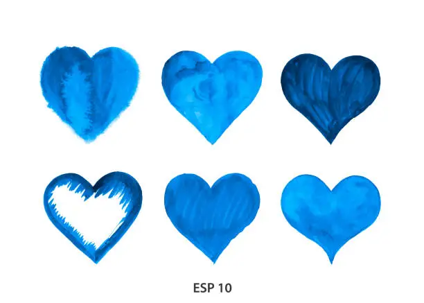 Vector illustration of Drawn heart from watercolor blue