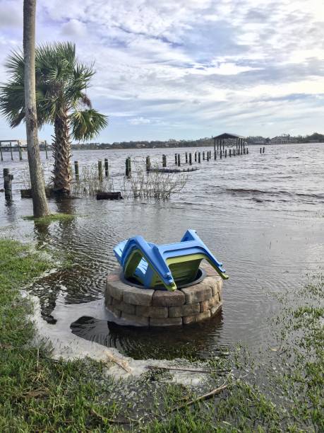 Intracoastal Waterway overflows into fire pit . stock photo