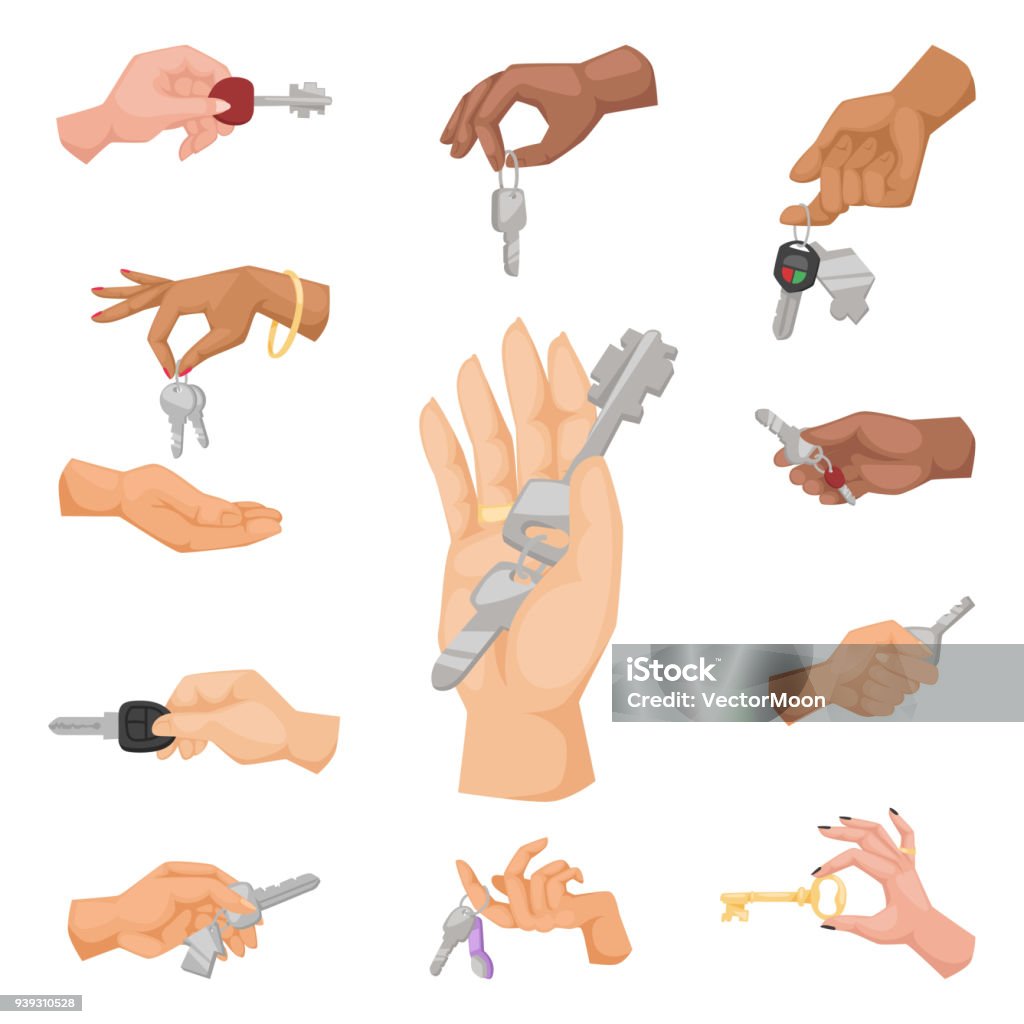 Hand holding key vector apartment selling human gesture sign security house concept arm symbol illustration Hand holding key vector apartment selling human gesture sign security house concept arm symbol illustration. Business success body part with agent lock finger people hand holding key . Key stock vector
