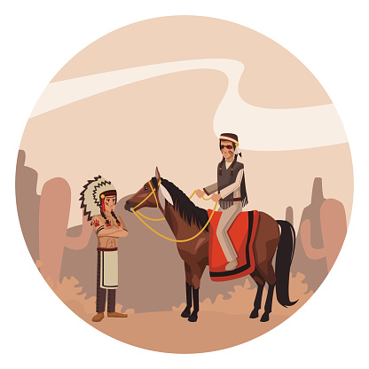 American indian riding a horse cartoon vector illustration graphic design