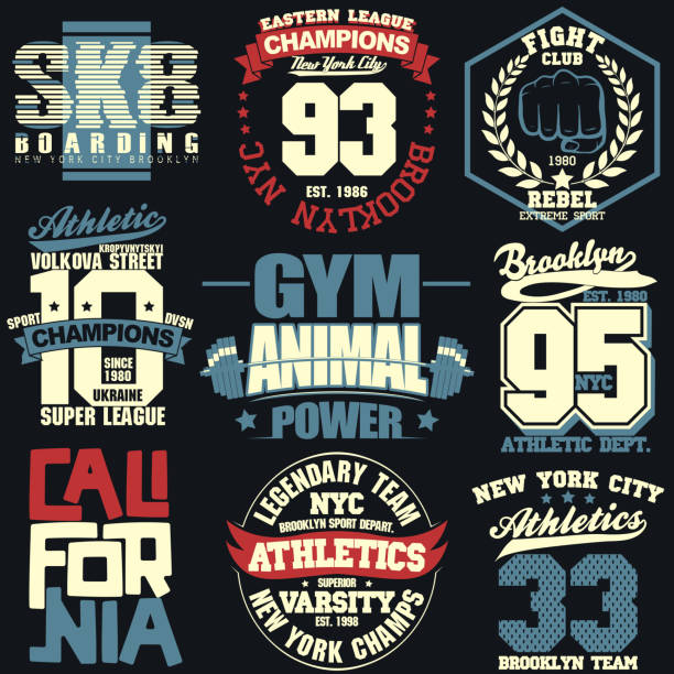футболка штамп графический набор - old fashioned retro revival sport american football stock illustrations