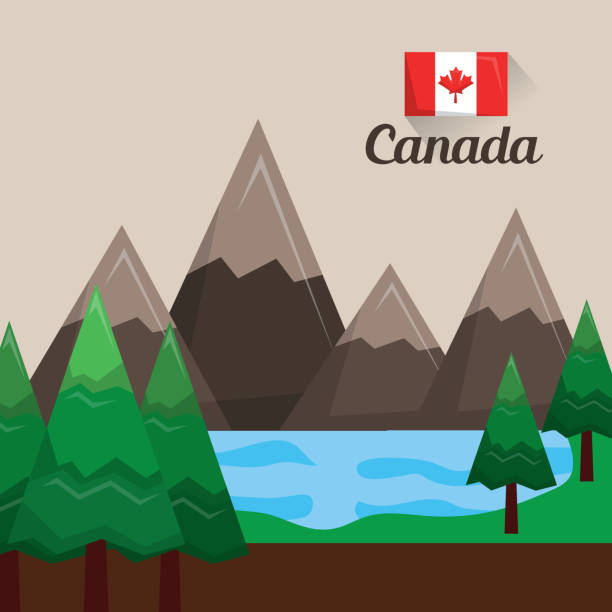 ilustrações de stock, clip art, desenhos animados e ícones de canada country american - tree stream forest woods