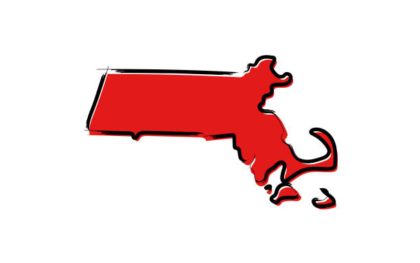 Red sketch map of Massachusetts Stylized red sketch map of Massachusetts illustration vector massachusetts map stock illustrations