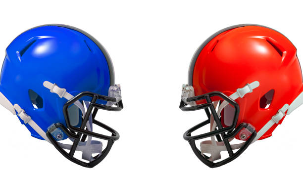 istock Football helmets for the blue and red team 939325716