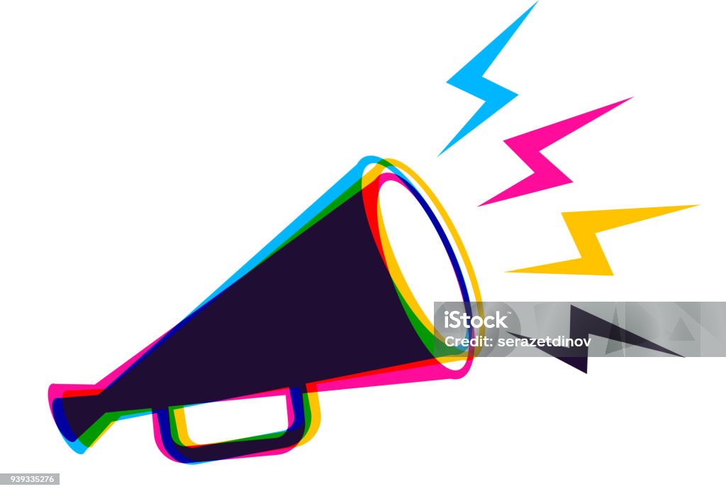 Vector megaphone in CMYK style. Vector vintage poster with retro megaphone in CMYK colors. Vector megaphone in CMYK style. Megaphone stock vector