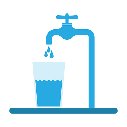 tap water flows into the glass. Pure water. Vector illustration