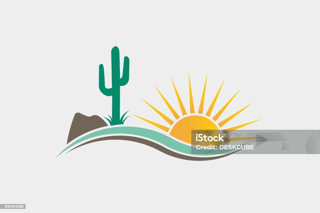 Cactus Desert Western icon Illustration Sunny Desert scene with cactus and stone Cactus stock vector