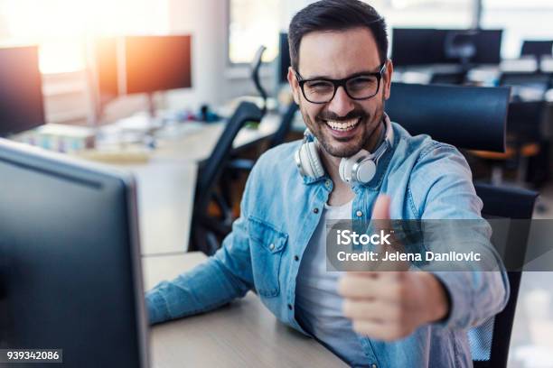 Programmer Giving Thumb Up Stock Photo - Download Image Now - Thumbs Up, Computer Programmer, Dedication