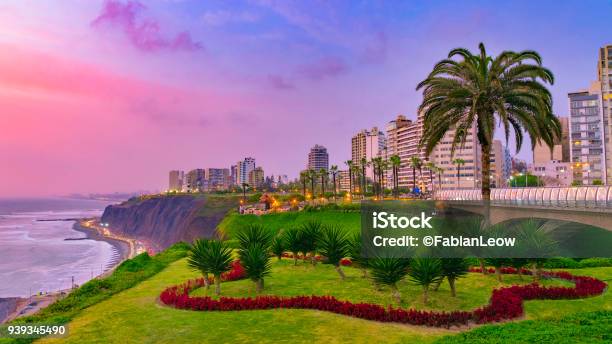 Evening View Of Miraflores District Lima Peru Landscape By The Coast Stock Photo - Download Image Now