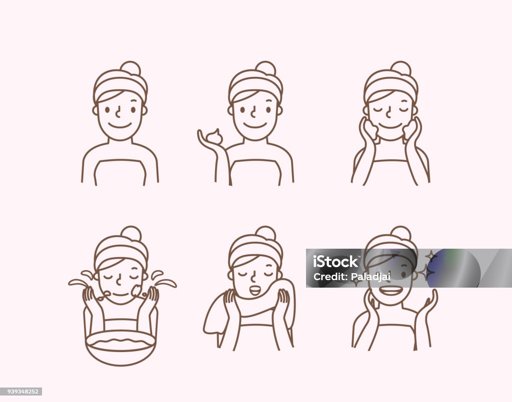 Step Of Washing Face Illustration Vector On Pink Background Beauty ...