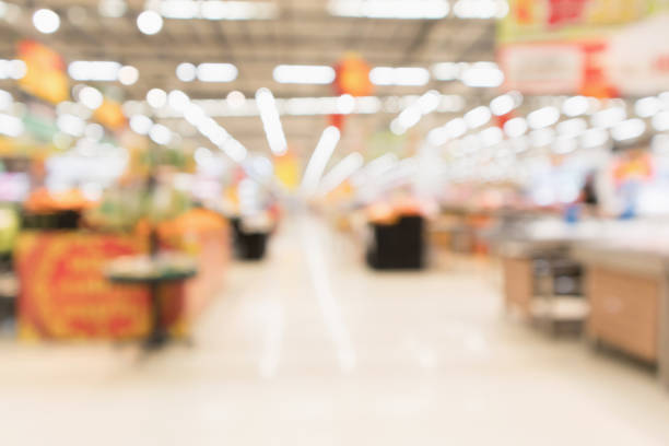 istock Abstract supermarket grocery store blurred defocused background with bokeh light 939356032