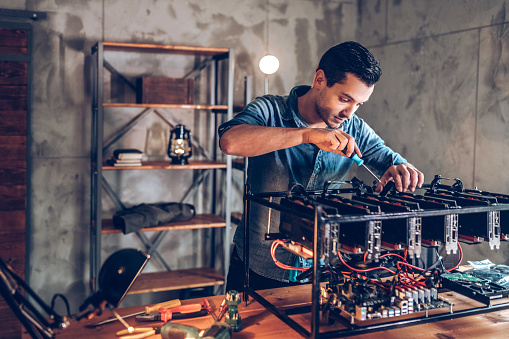 Mining Rig Homemade Diy Mining Rig With Gpu Stock Photo - Download Image Now - Adult ...