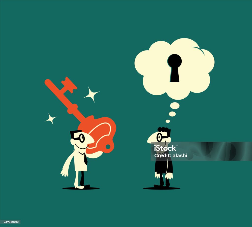 Businessman Holding A Key Unlocking Another Man Mind Thought ...