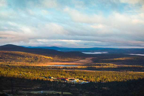 Finnish landscape Mountain hotel in Lapland. finnish lapland autumn stock pictures, royalty-free photos & images