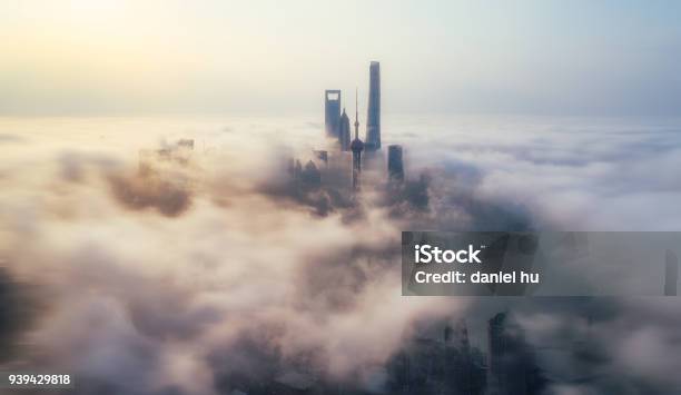 Skyscrapers Above The Cloud In Shanghai Stock Photo - Download Image Now - Cloud - Sky, City, Cloudscape
