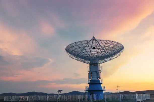 radio telescope in inner Mongolia at dusk